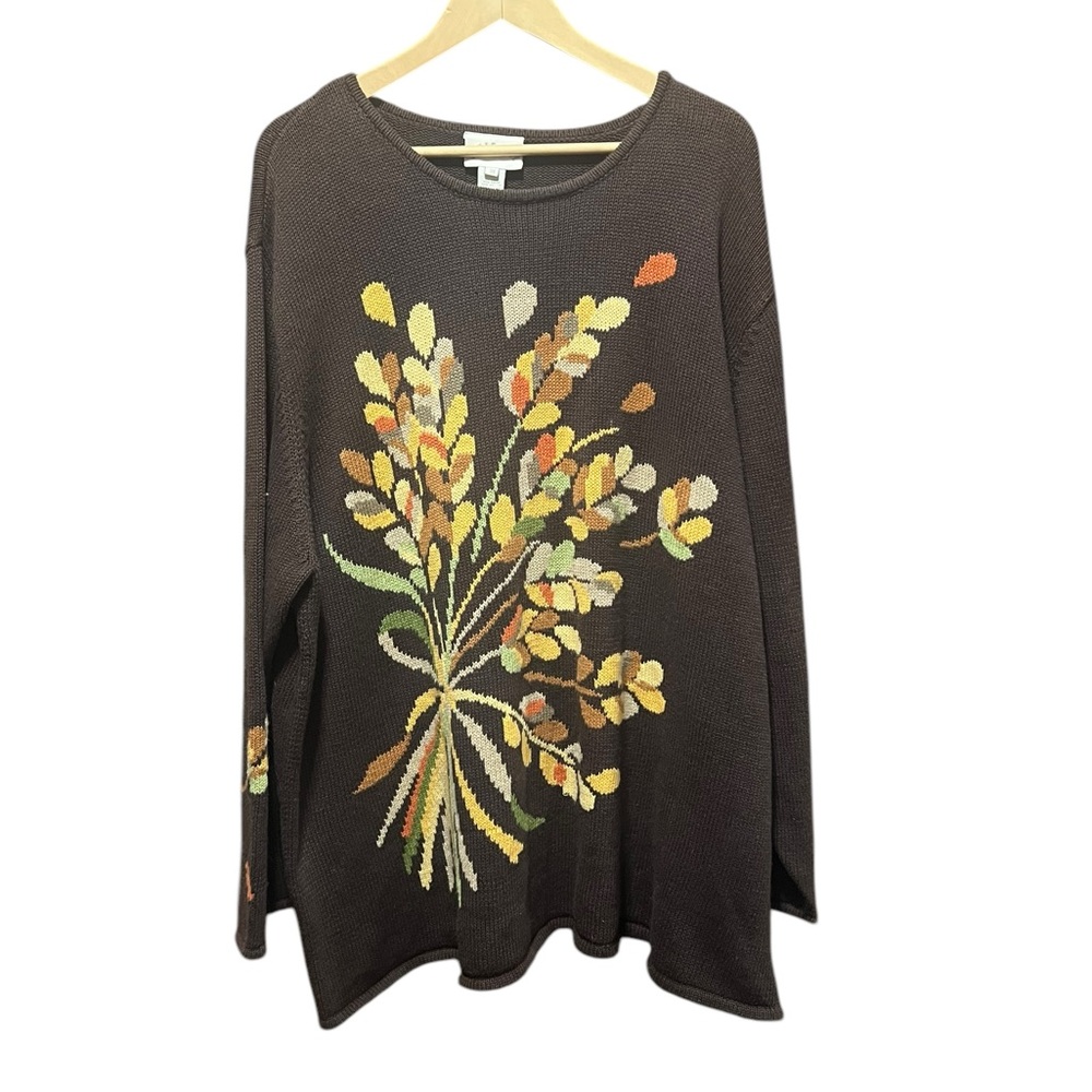 Belle Isle Vintagege Brown Fall Floral Print Knit Sweater Size 3X
